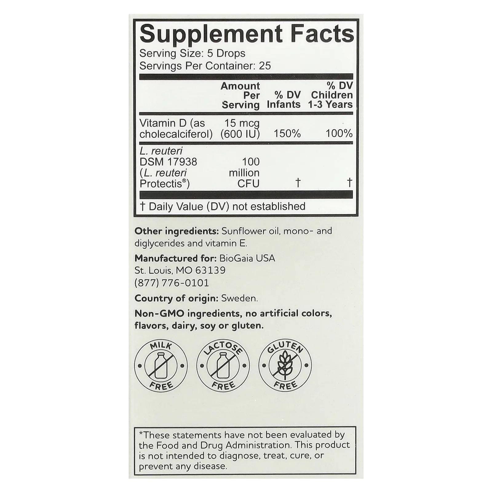 BioGaia, Protectis Baby, иммунно-активные пробиотики в каплях, для детей от 0 до 36 месяцев, 5 мл (0,17 жидк. Унции)