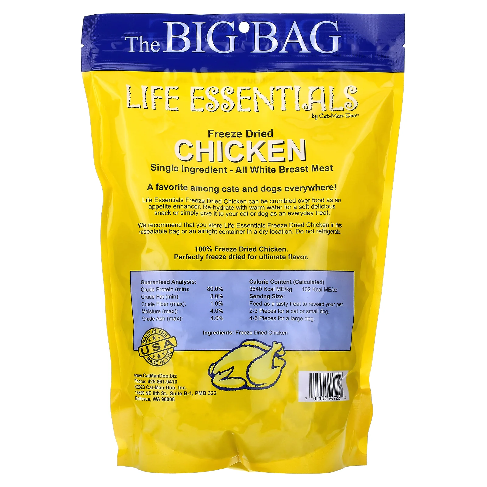 Cat-Man-Doo, Life Essentials, сублимированная курица, для кошек и собак, 453,6 г (16 унций)