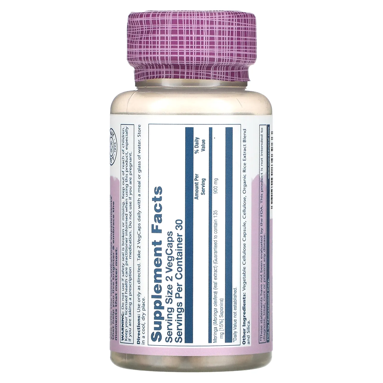 Solaray, моринга, 900 мг, 60 растительных капсул (450 мг в 1 капсуле)