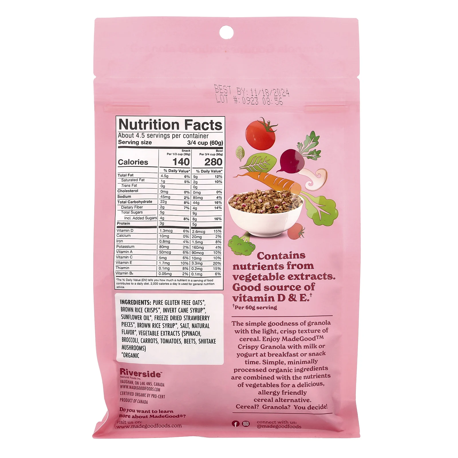 MadeGood, Хрустящая светлая гранола, клубника, 284 г (10 унций)