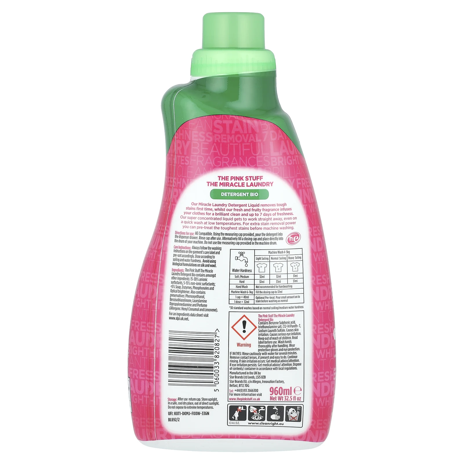 The Pink Stuff, The Miracle, средство для стирки, биопродукт, 960 мл (32,5 жидк. унции)