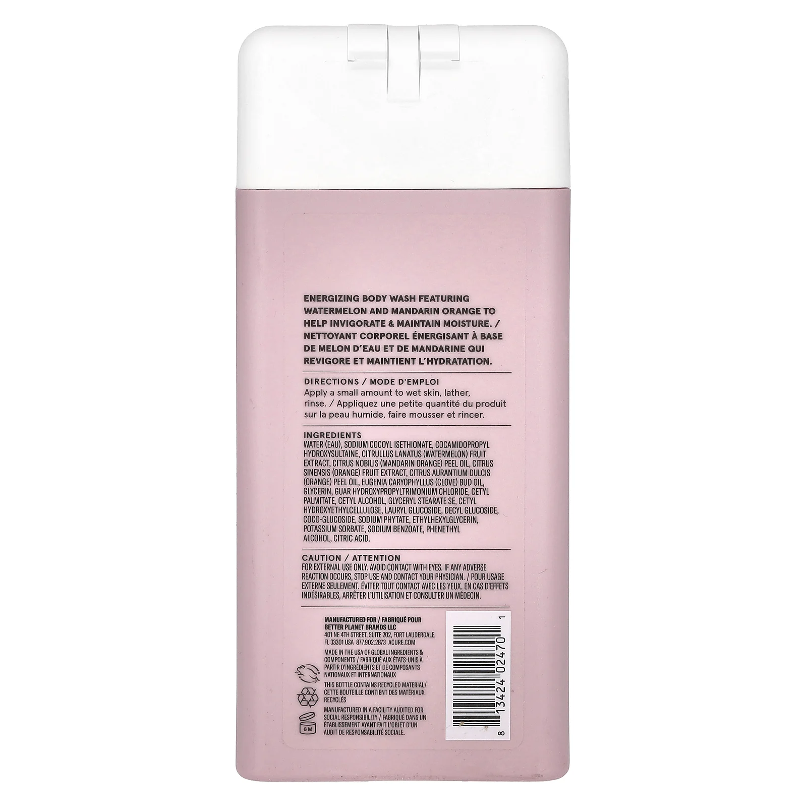 ACURE, гель для душа, баланс и восстанавливающая способность, арбуз и мандарин, 354 мл (12 жидк. унций)