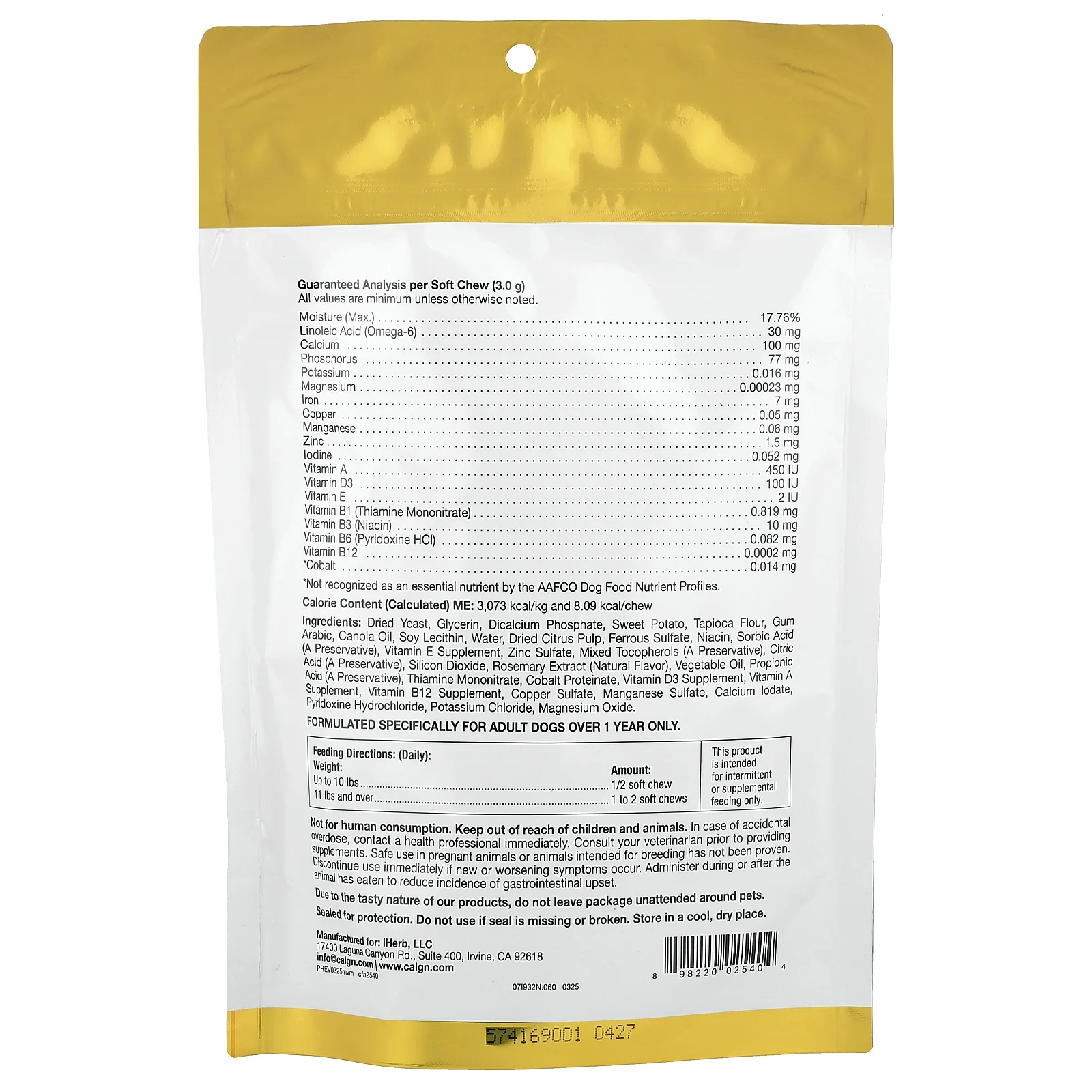 California Gold Nutrition, Pet, мультивитамины и минералы для собак, 60 жевательных таблеток, 180 г (6,35 унции)