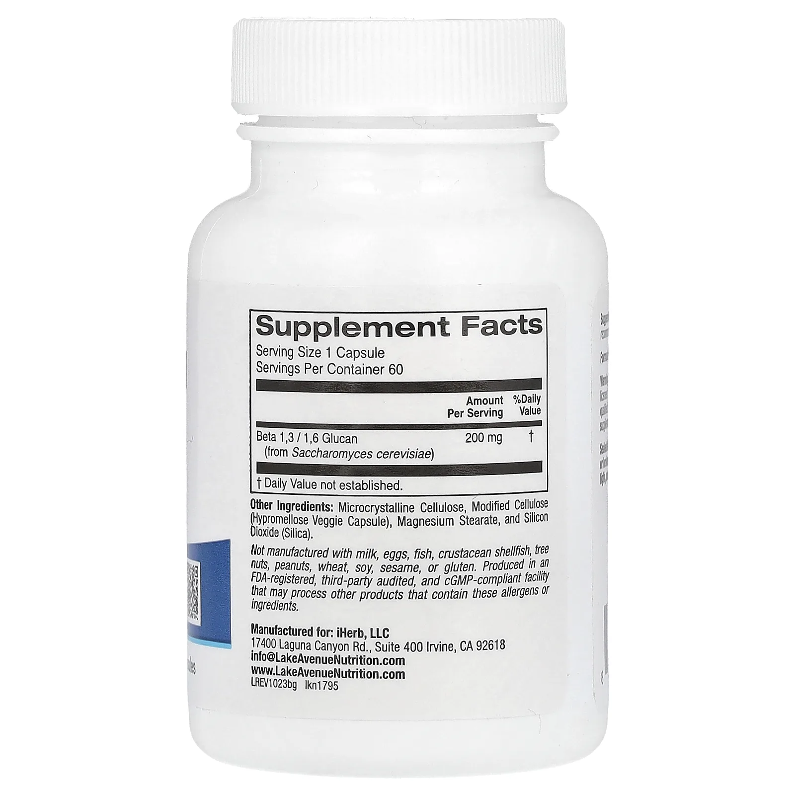 Lake Avenue Nutrition, бета-глюкан 1–3, 1–6, 200 мг, 60 растительных капсул