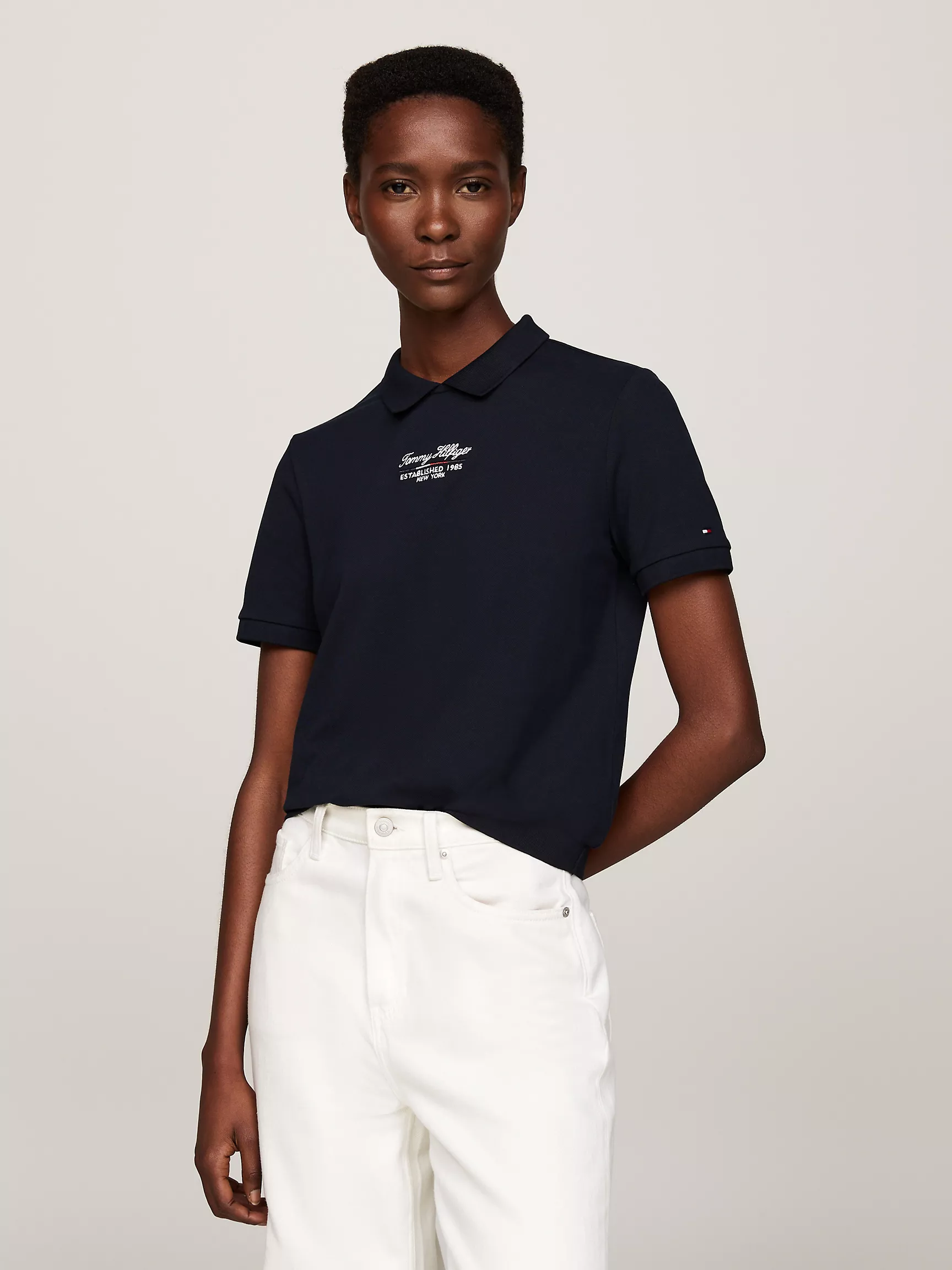 Женское поло Tommy Hilfiger, Поло с круглым вырезом и вышитым логотипом