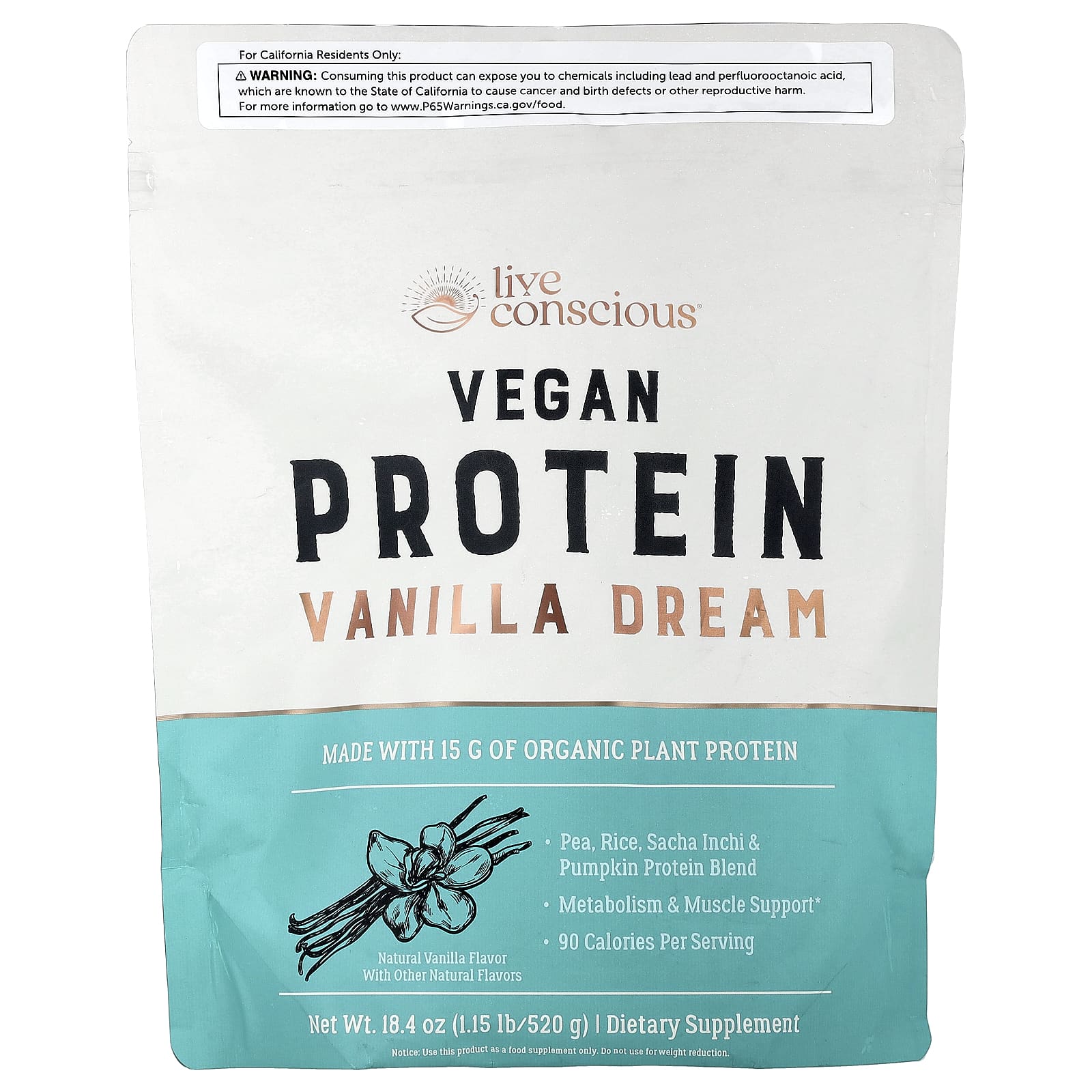 Live Conscious, Vegan Protein, Vanilla Dream, 520 г (1,15 фунта)