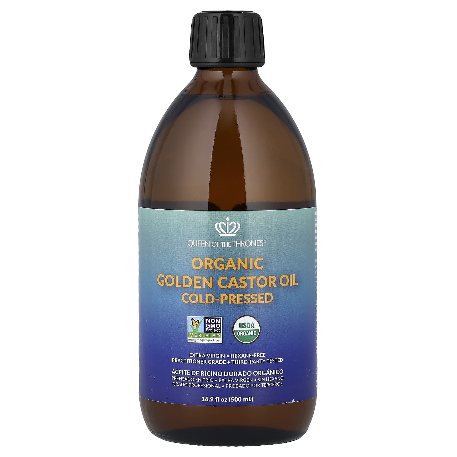 Queen of the Thrones, Органическое золотое касторовое масло холодного отжима, 500 мл (16,9 жидк. Унции)