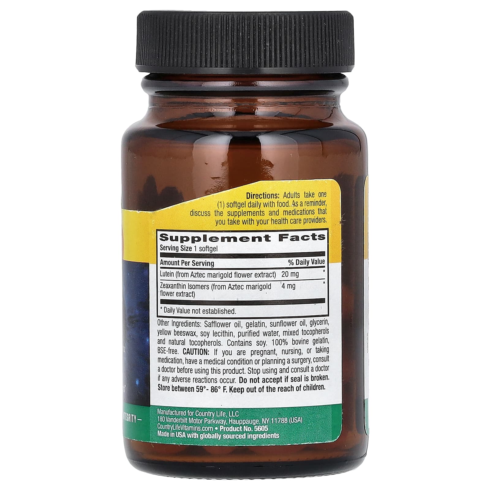 Country Life, Лютеин с зеаксантином, 20 мг, 60 мягких таблеток
