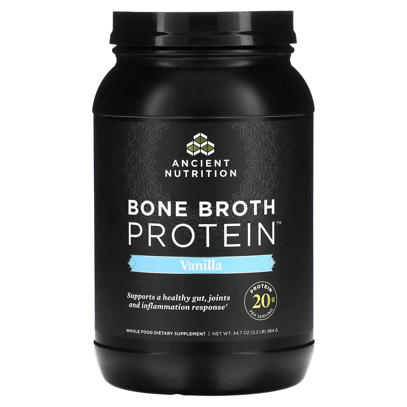 Ancient Nutrition, Bone Broth Protein, со вкусом ванили, 984 г (2,2 унции)