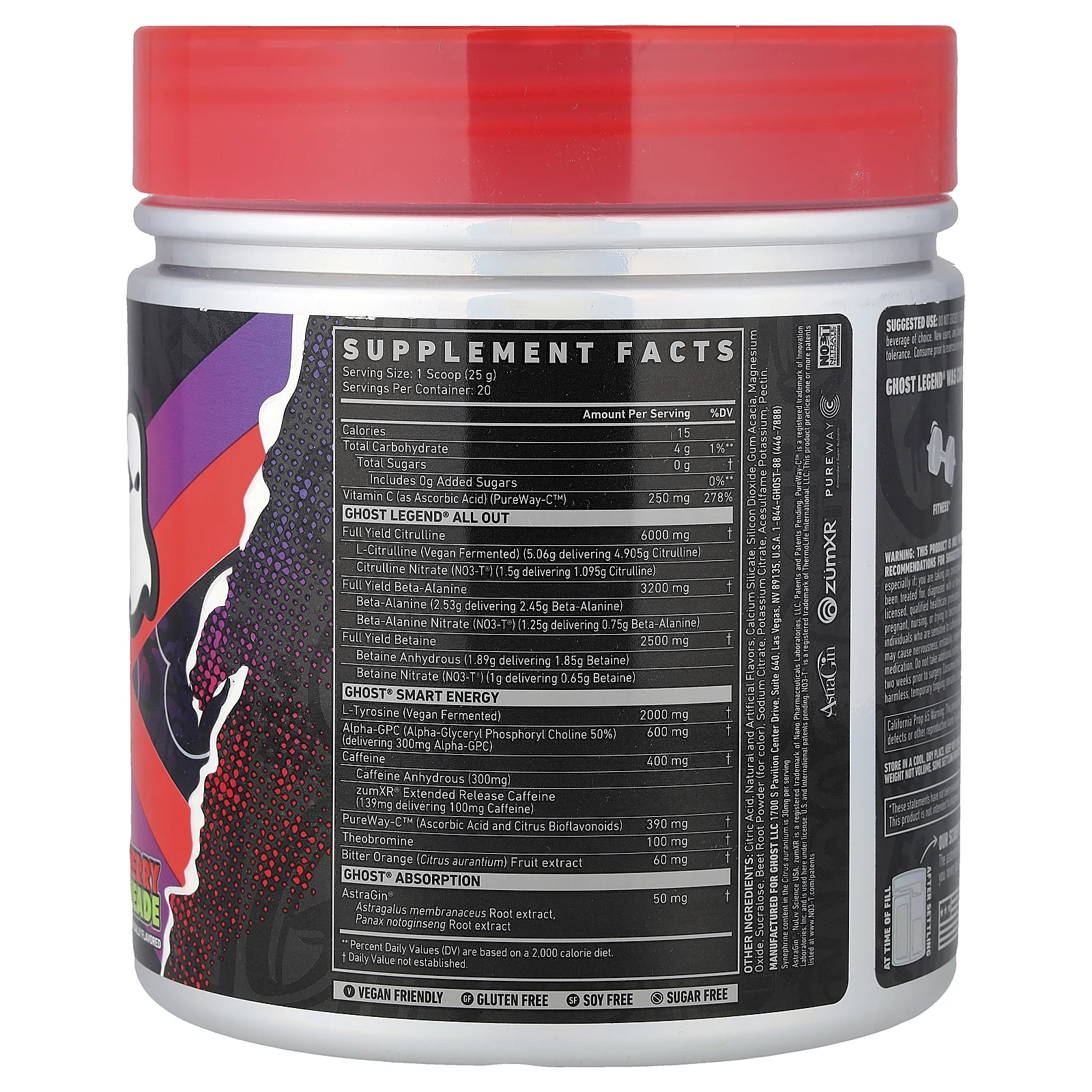 Ghost, Legend® All Out, предтренировочный комплекс, со вкусом вишневого лаймада, 500 г (17,6 унции)