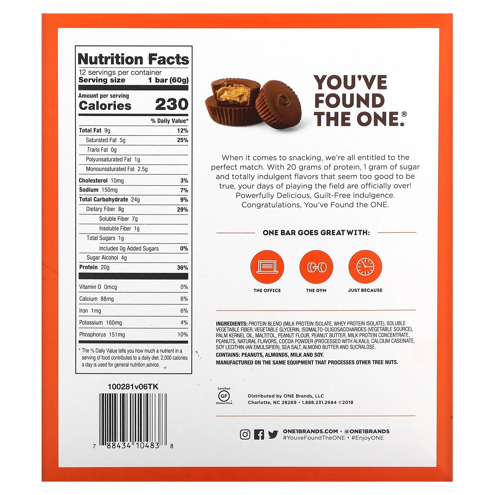 One Brands, ONE Bar, корзиночка с арахисовой пастой, 12 батончиков по 60 г (2,12 унции)
