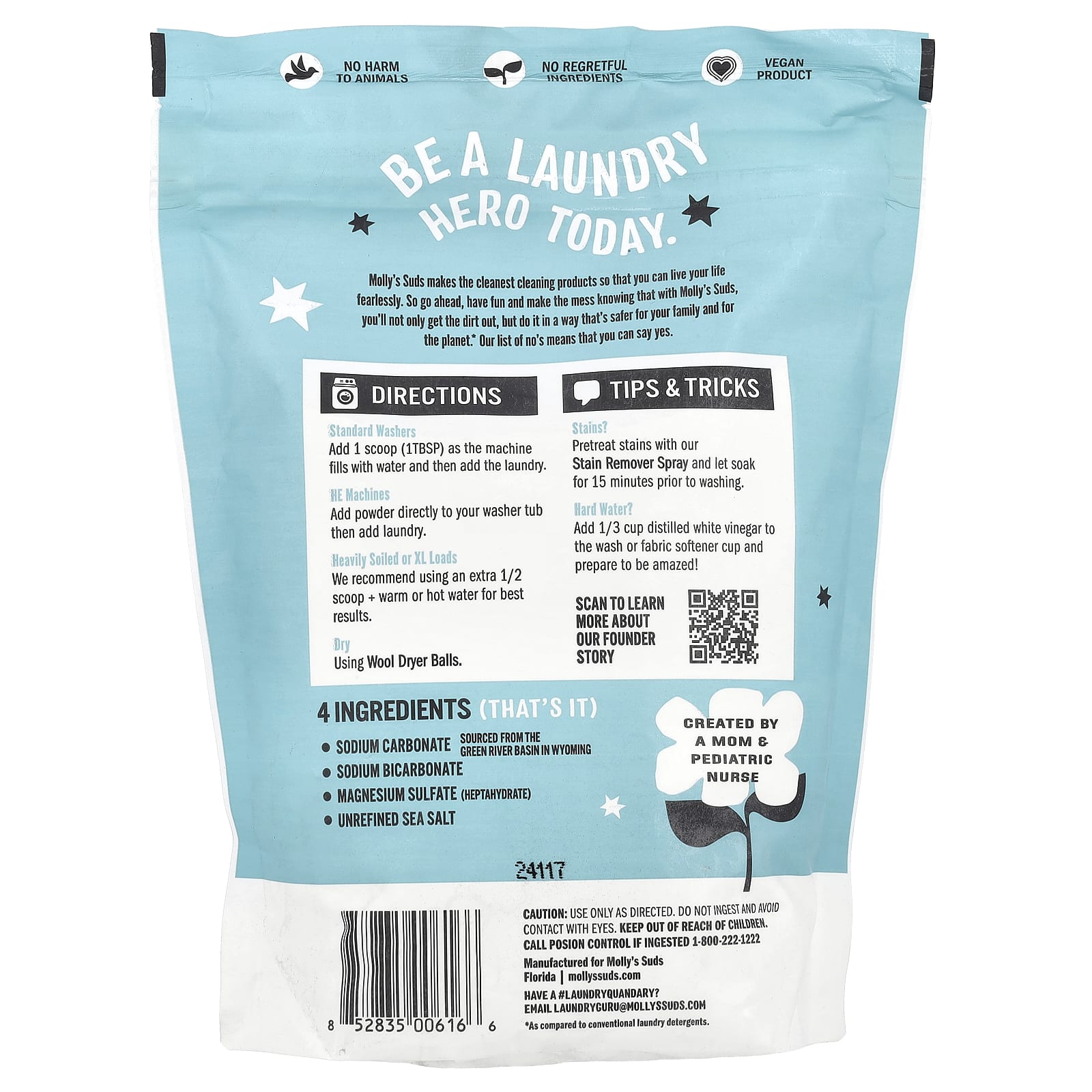 Molly's Suds, ультраконцентрированный стиральный порошок, без запаха, 1,33 кг (47 унций)