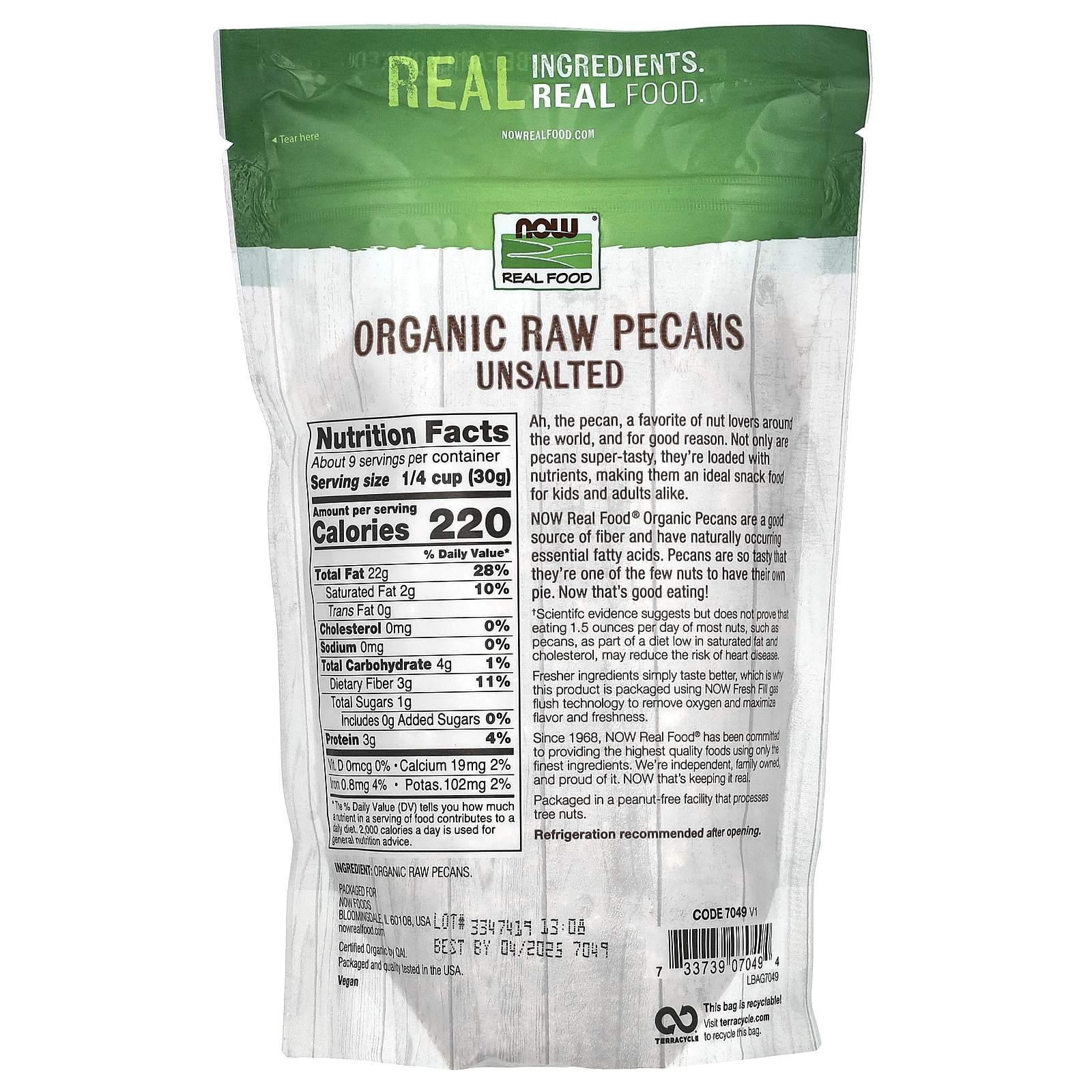 NOW Foods, Органический сырой пекан, несоленый, 284 г (10 унций)