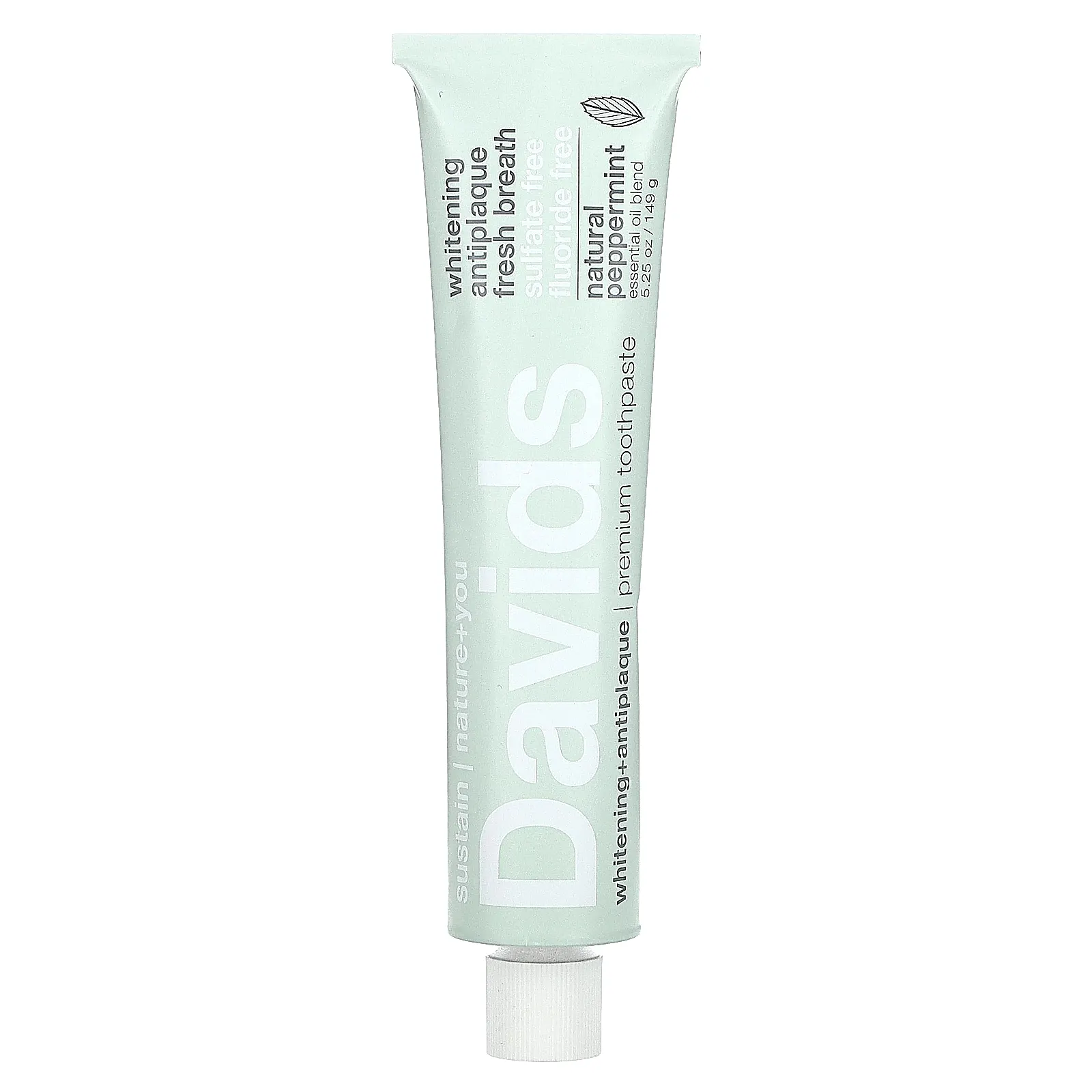 Davids Natural Toothpaste, Зубная паста премиум-класса, отбеливающая + защита от зубного налета, натуральная перечная мята, 149 г (5,25 унции)