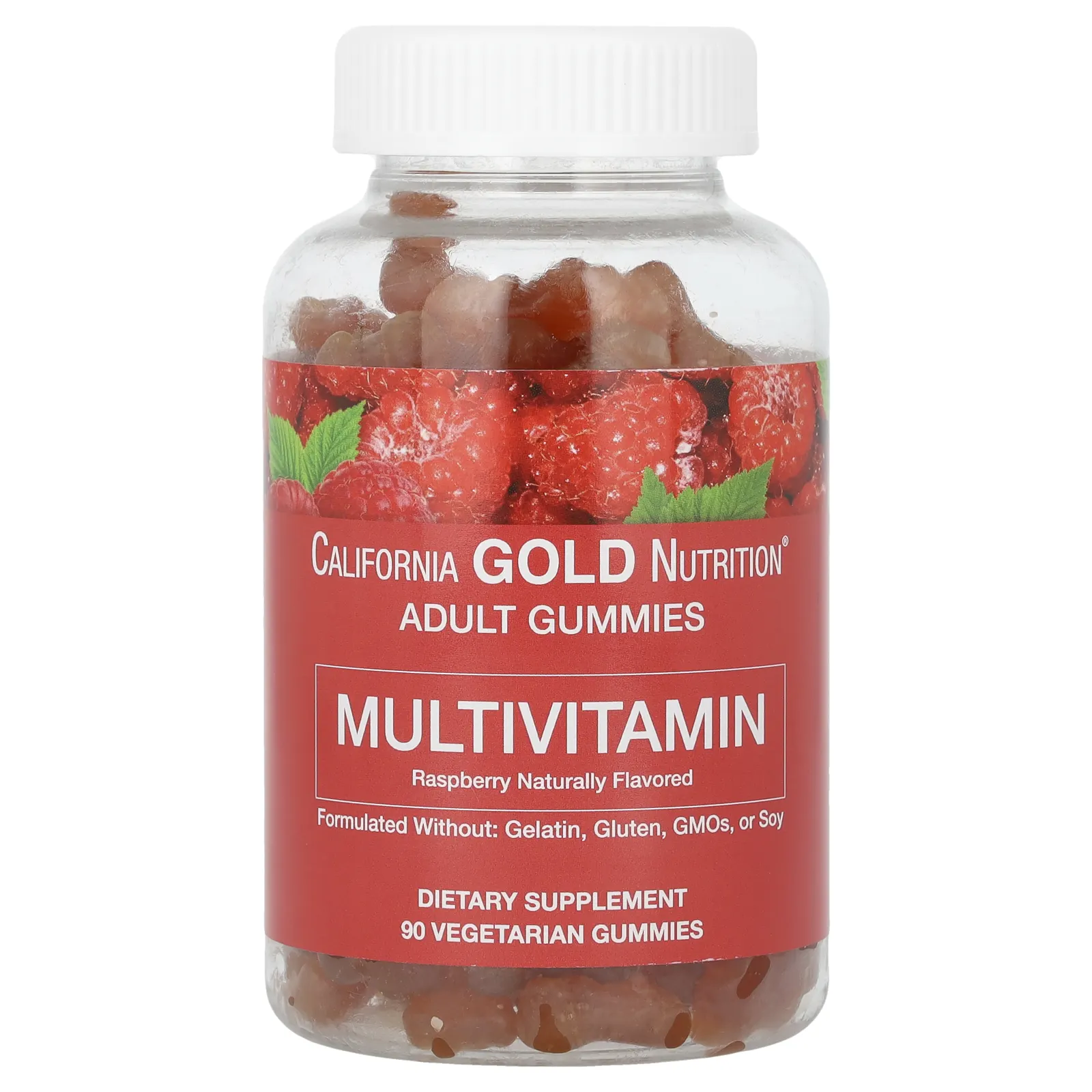California Gold Nutrition, жевательные мультивитамины для взрослых, с натуральным вкусом малины, 90 вегетарианских жевательных таблеток