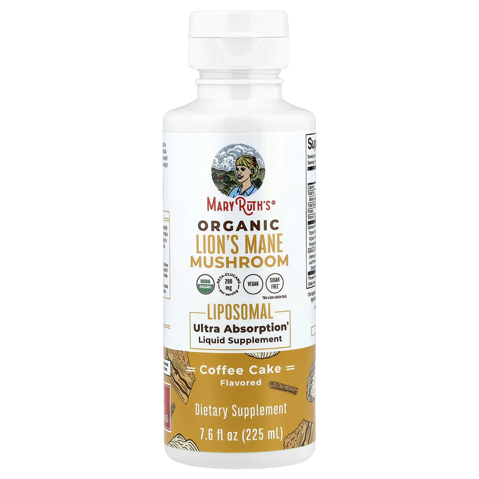 MaryRuth's, органический гриб ежовик гребенчатый, липосомальная жидкая добавка, со вкусом кофейного торта, 225 мл (7,6 жидк. унции)