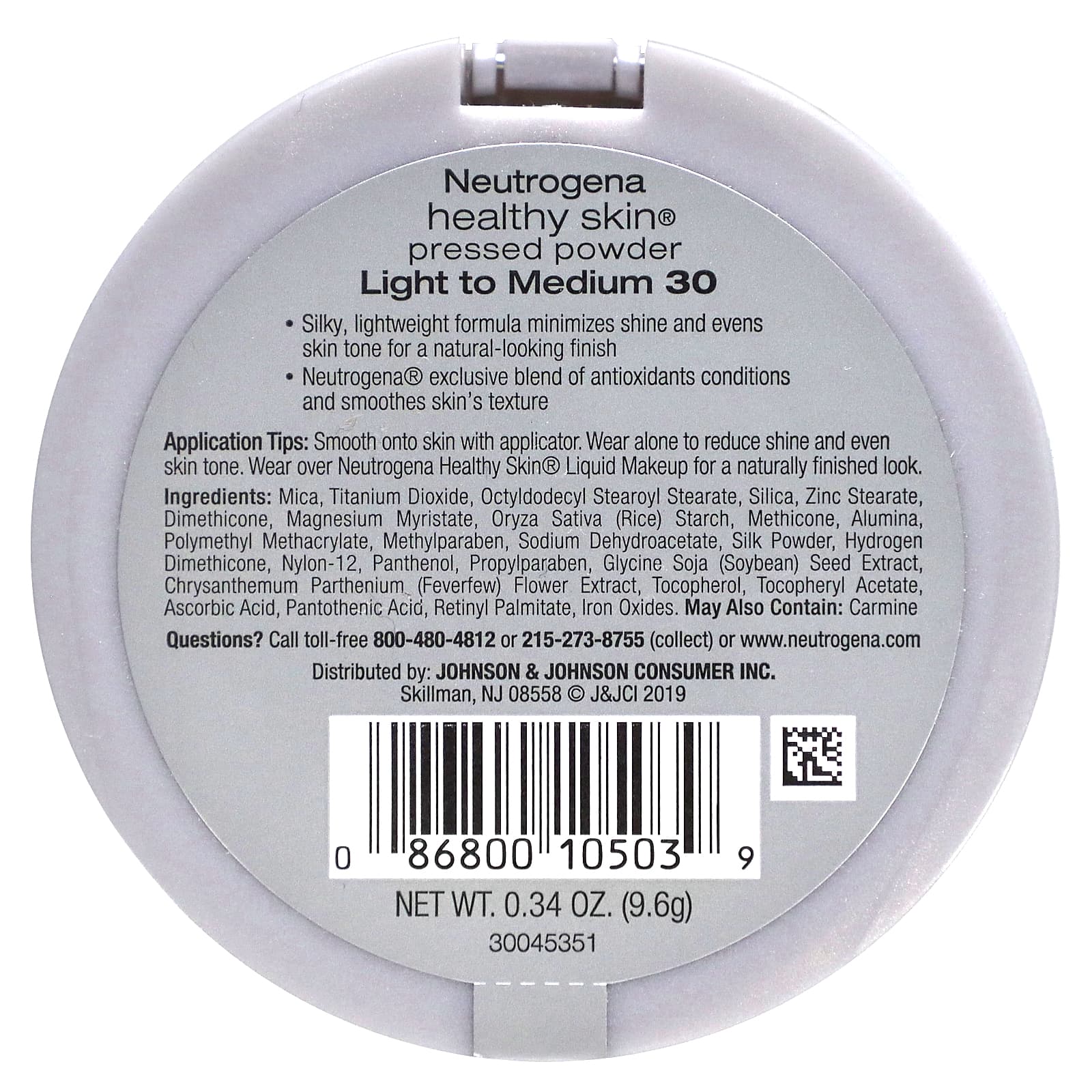 Neutrogena, Прессованная пудра для здоровья кожи, от легкой до средней 30, 9,6 г (0,34 унции)