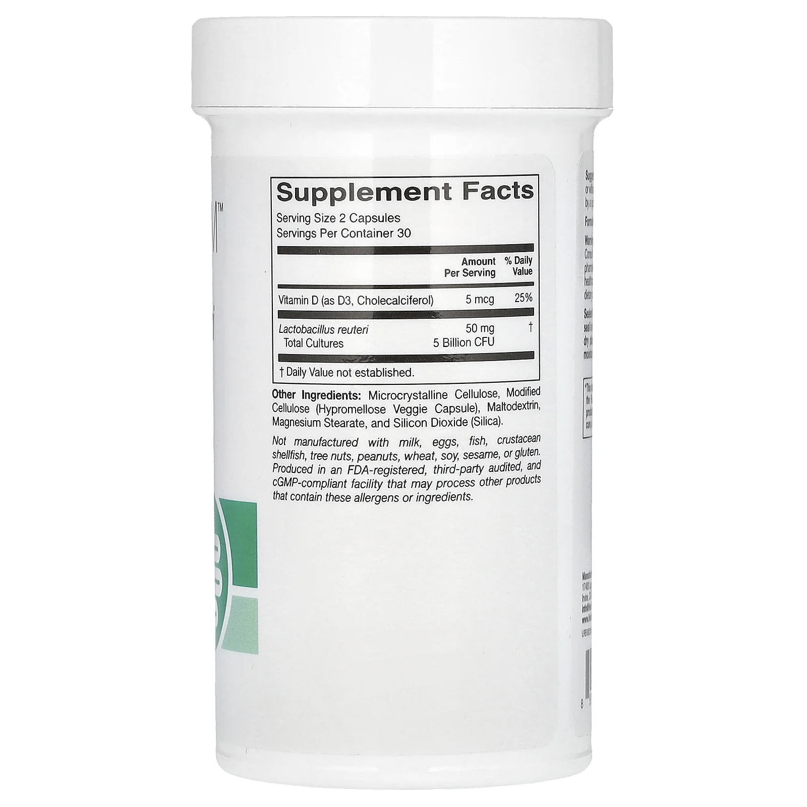 HealthyBiom, Lactobacillus Reuteri LRC с витамином D, 5 млрд КОЕ, 60 растительных капсул