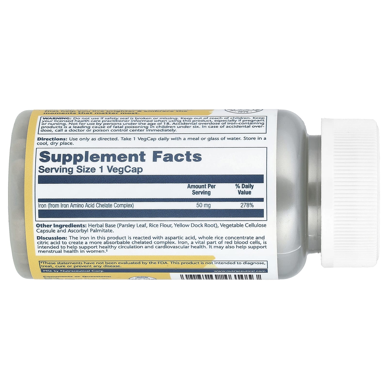 Solaray, Iron (Железо), 50 мг, 60 растительных капсул