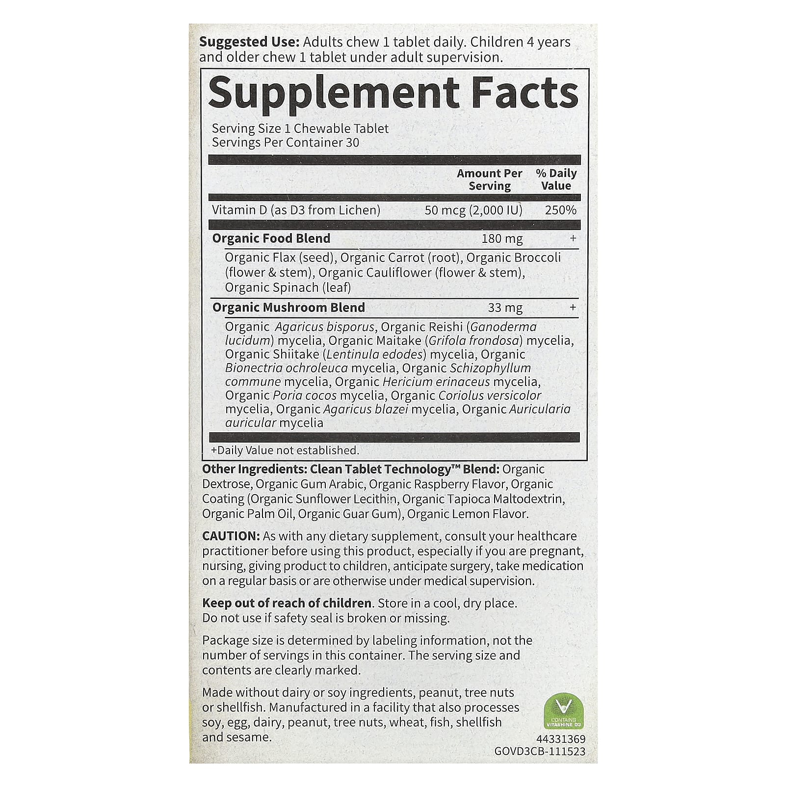 Garden of Life, MyKind Organics, веганский витамин D3, со вкусом малины и лимона, 2000 МЕ, 30 вегетарианских жевательных таблеток