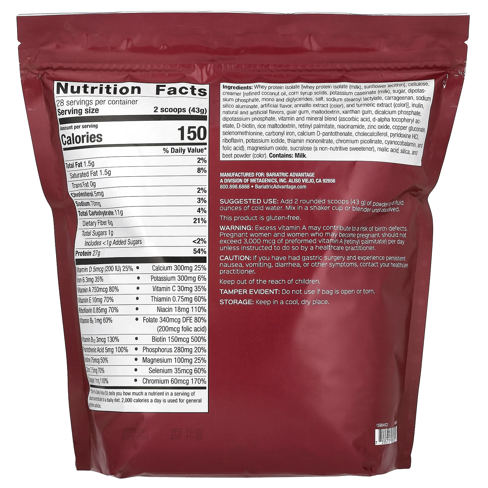 Bariatric Advantage, HPMR, заменитель пищи с высоким содержанием белка, клубника, 1204 г (2 фунта 10,47 унции)