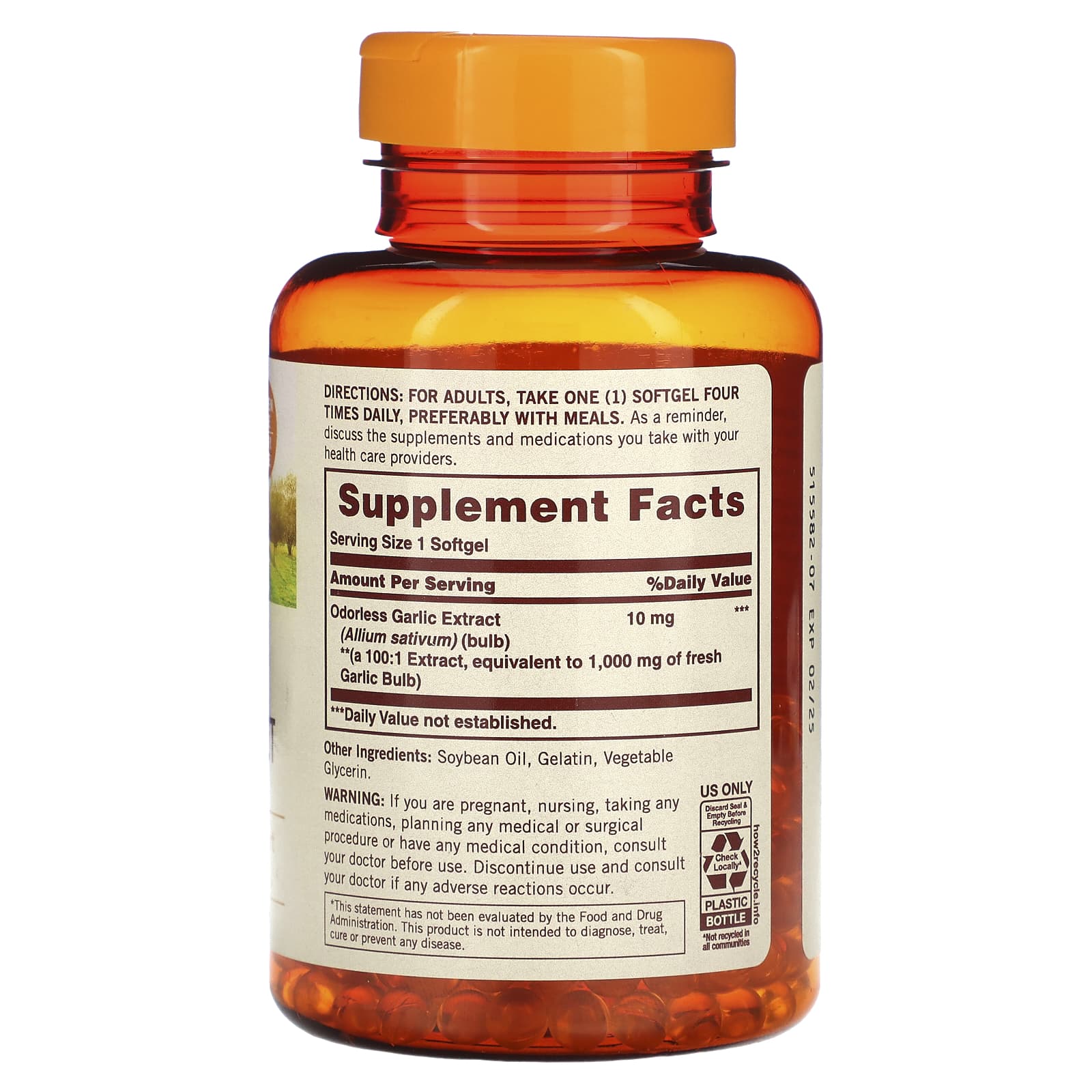 Sundown Naturals, Чесночный экстракт без запаха, 1000 мг, 250 мягких таблеток