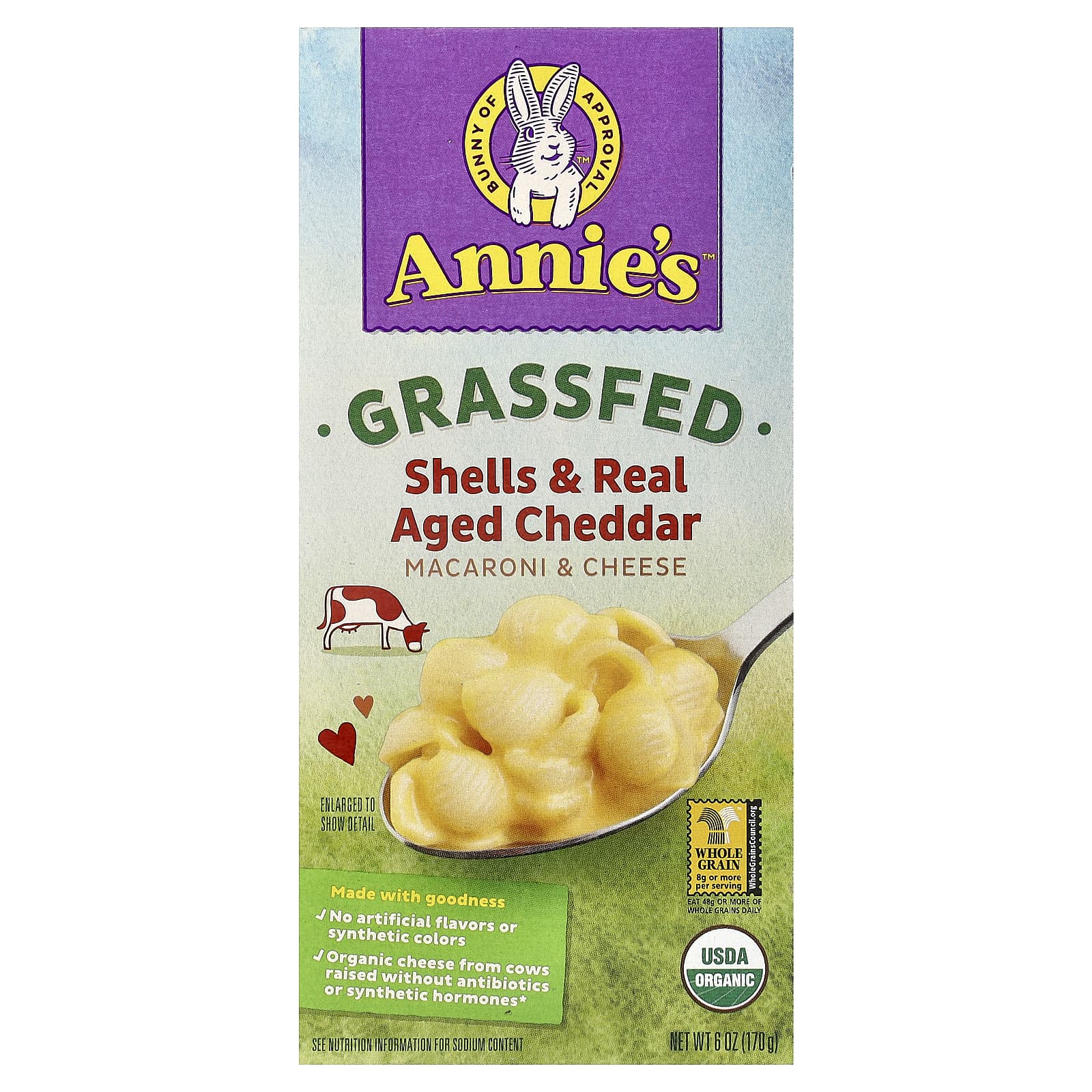 Annie's Homegrown, макароны травяного откорма с сыром, ракообразные и выдержанный чеддер, 170 г (6 унций)