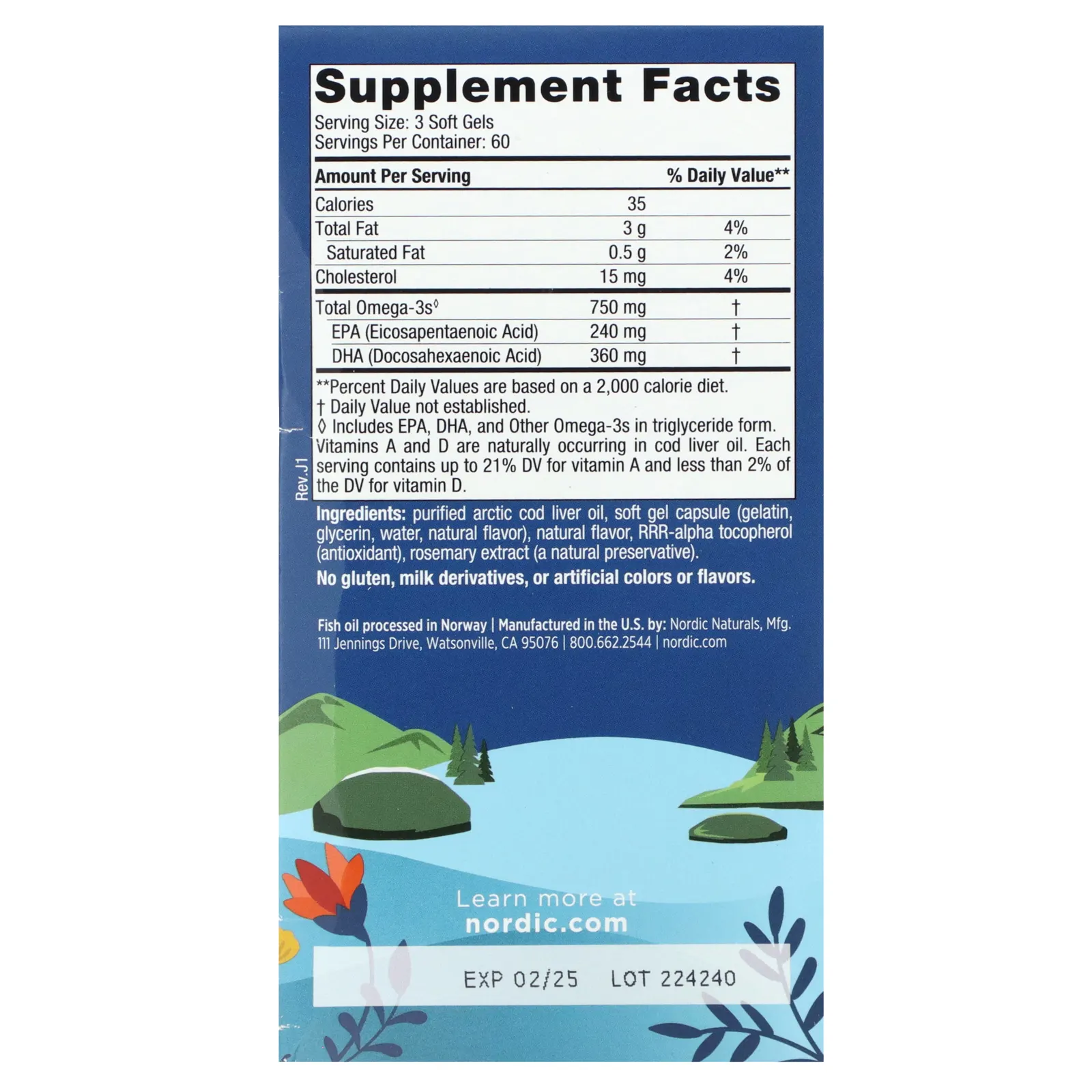 Nordic Naturals, Arctic Cod Liver Oil, жир печени арктической трески, со вкусом лимона, 180 капсул