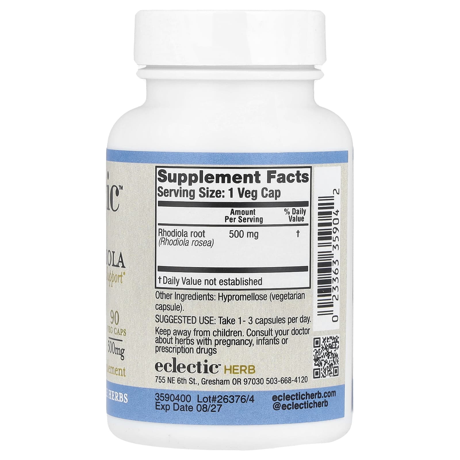 Eclectic Herb, трава, родиола с розавином и салидрозидом, 500 мг, 90 вегетарианских капсул