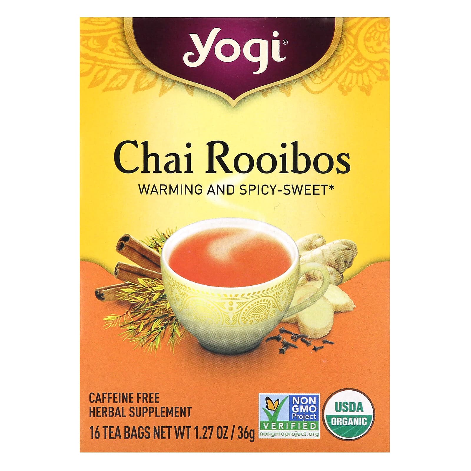 Yogi Tea, чай ройбуш, без кофеина, 16 чайных пакетиков, 36 г (1,27 унции)