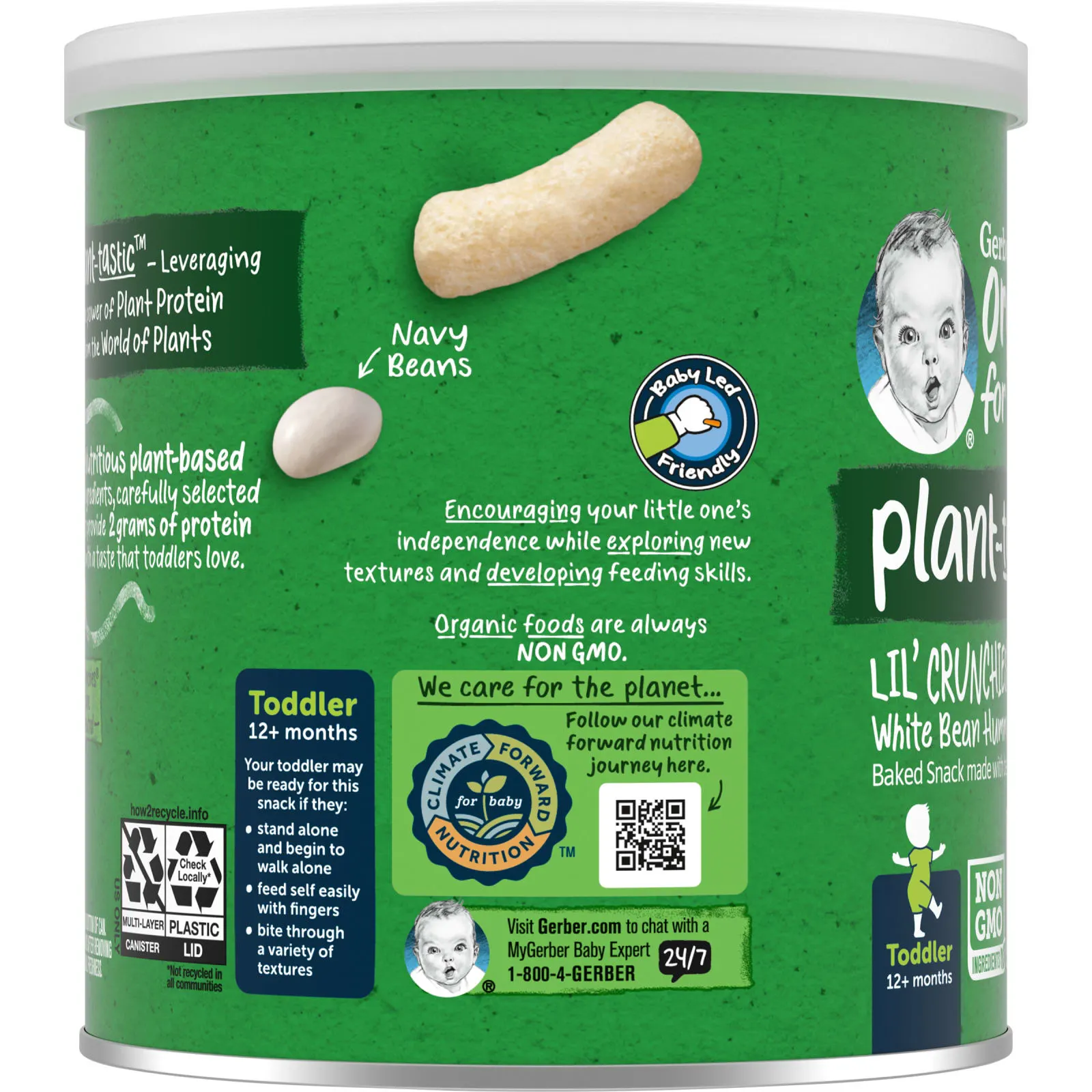 Gerber, Organic для малышей, маленькие хрустящие хлопья, с растительным вкусом, запеченные снеки, для детей от 12 месяцев, хумус из белой фасоли, 45 г (1,59 унции)