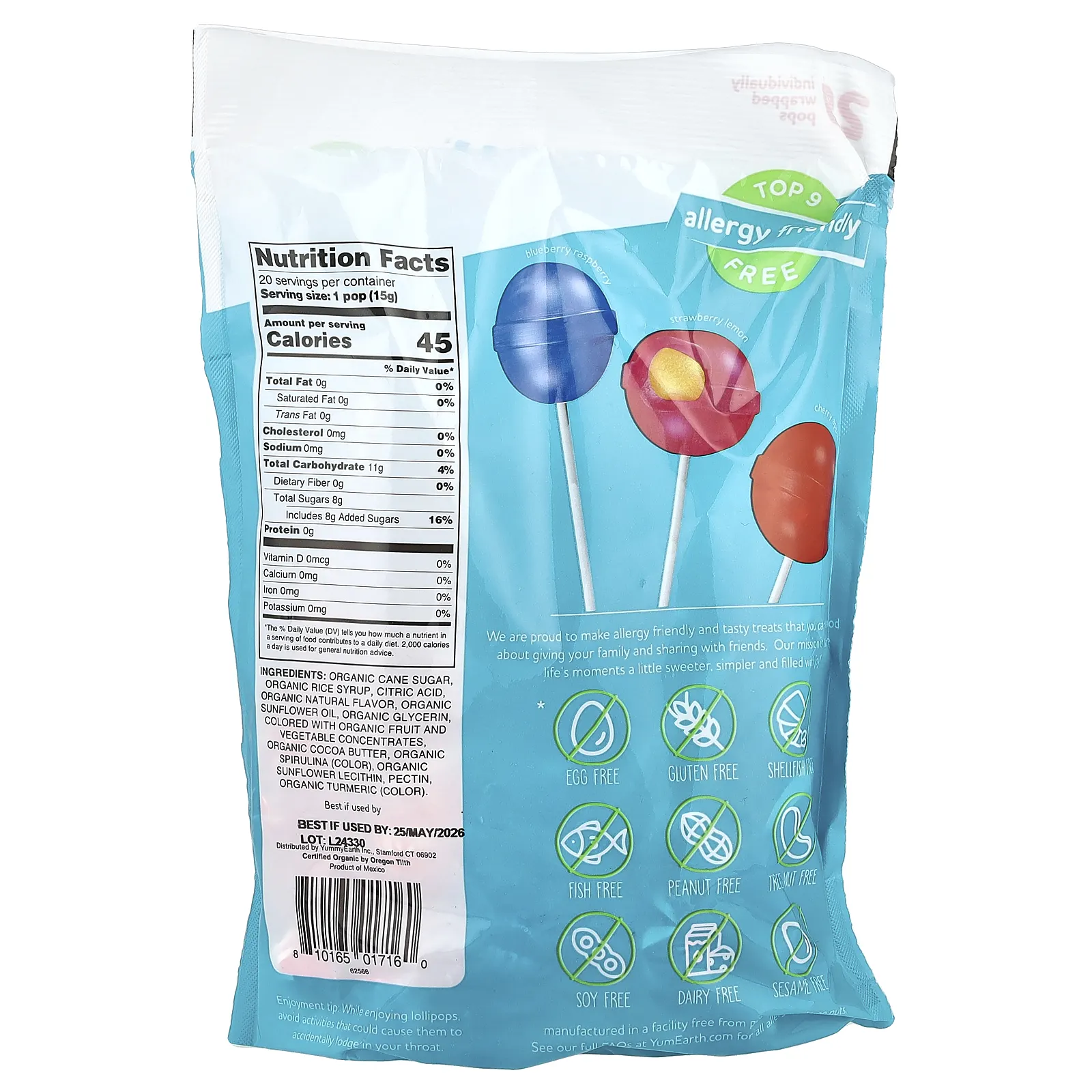 YumEarth, Organic Duopops ™, разнообразие, 20 леденцов, 300 г (10,6 унции)