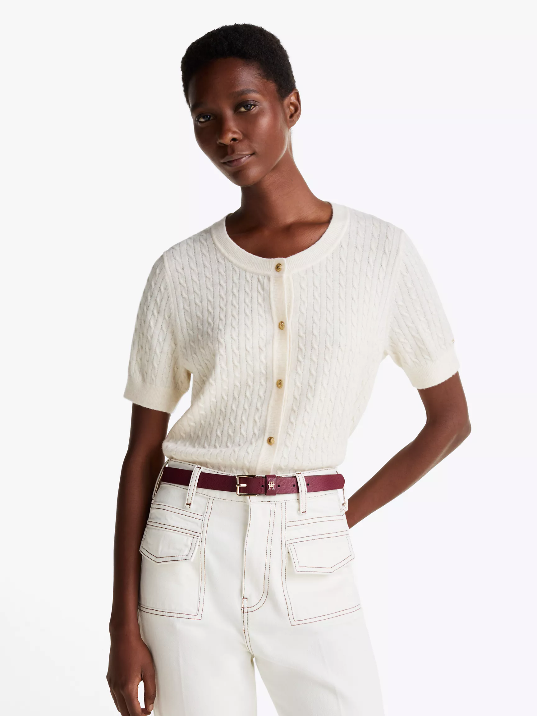 Женский свитер Tommy Hilfiger, Кардиган из шерстяной смеси с узором "косы"