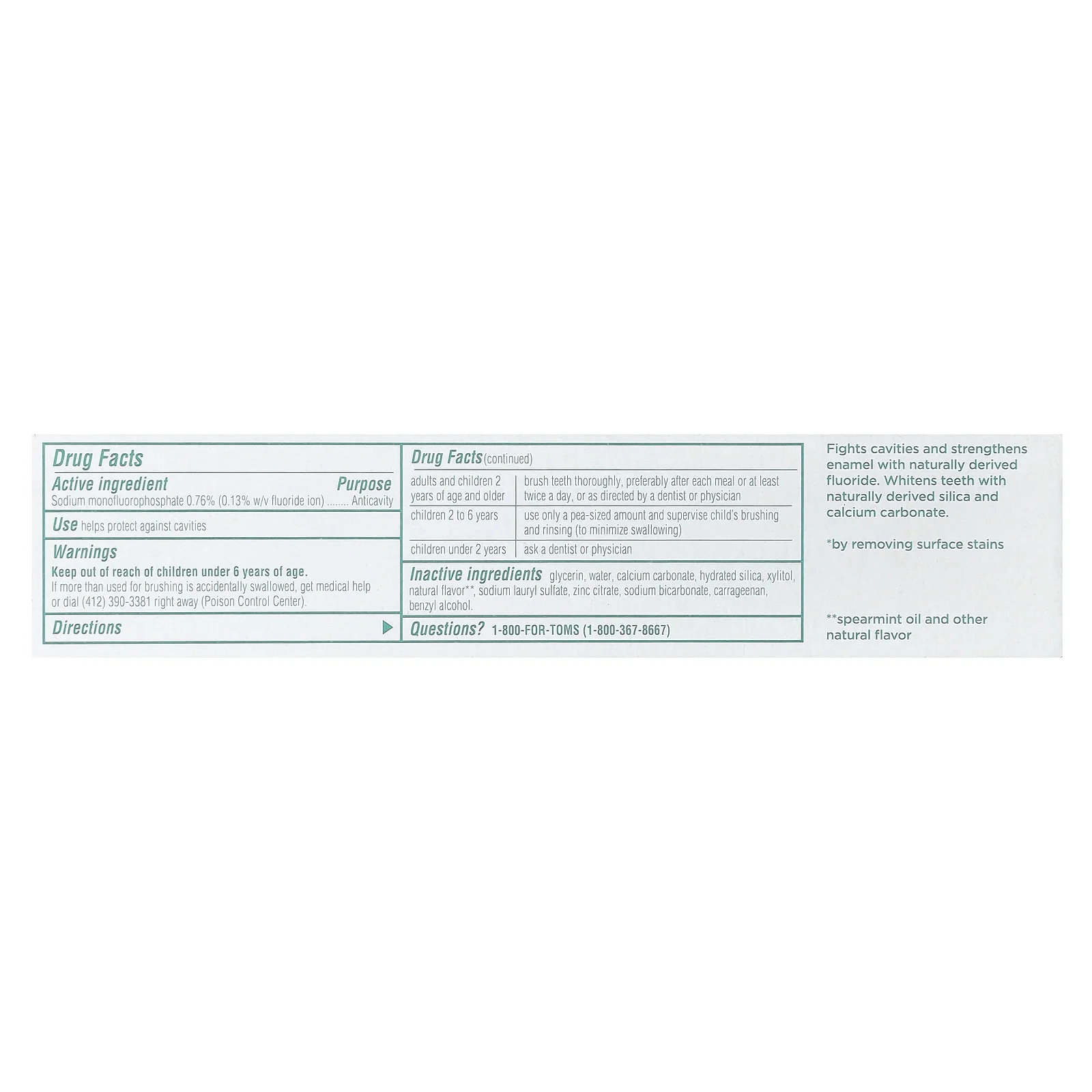 Tom's of Maine, Whole Care Anticavity Toothpaste, Spearmint, 4 oz (113 g)