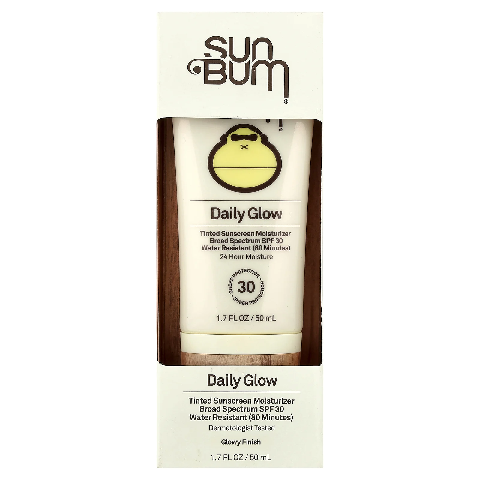 Sun Bum, Daily Glow, солнцезащитный увлажняющий крем с оттенком, SPF 30, без отдушек, 50 мл (1,7 жидк. унции)
