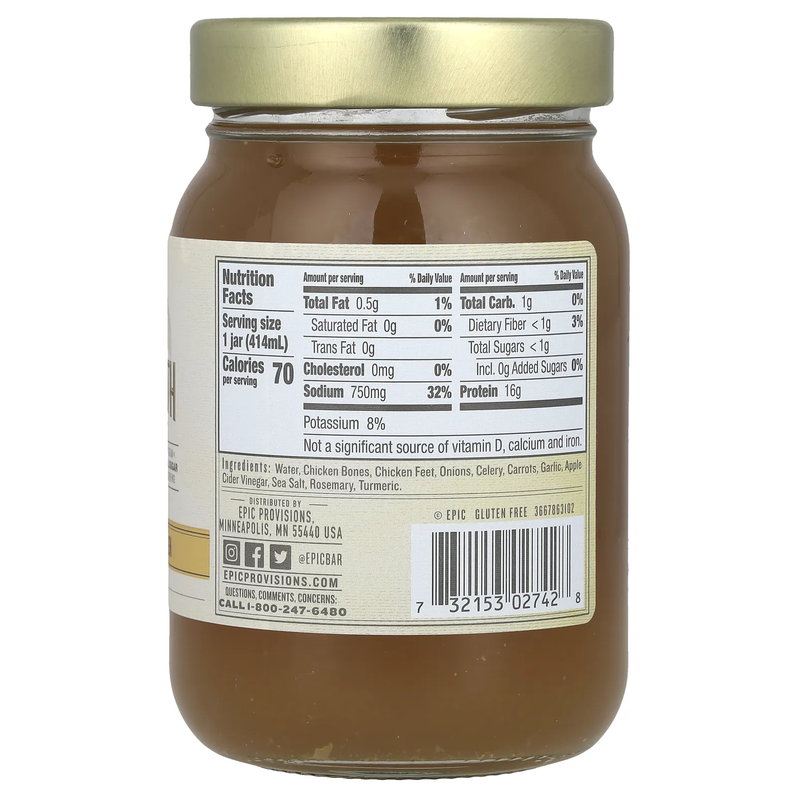 Epic Bar, Традиционный костный бульон, пикантная курица по-домашнему, 414 мл (14 жидк. унц.)
