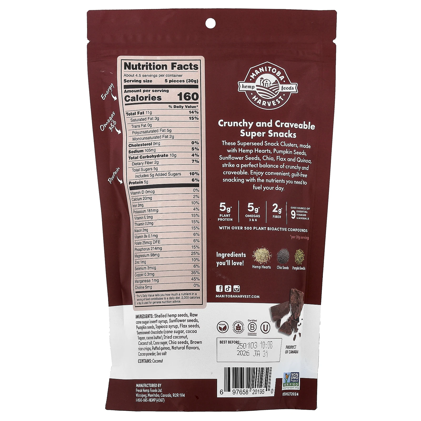 Manitoba Harvest, Superseed, кусочки снеков, темный шоколад, 130 г (4,6 унции)