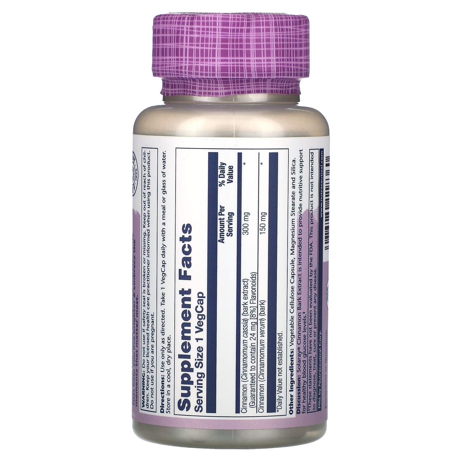 Solaray, Vital Extracts, корица, 300 мг, 60 растительных капсул