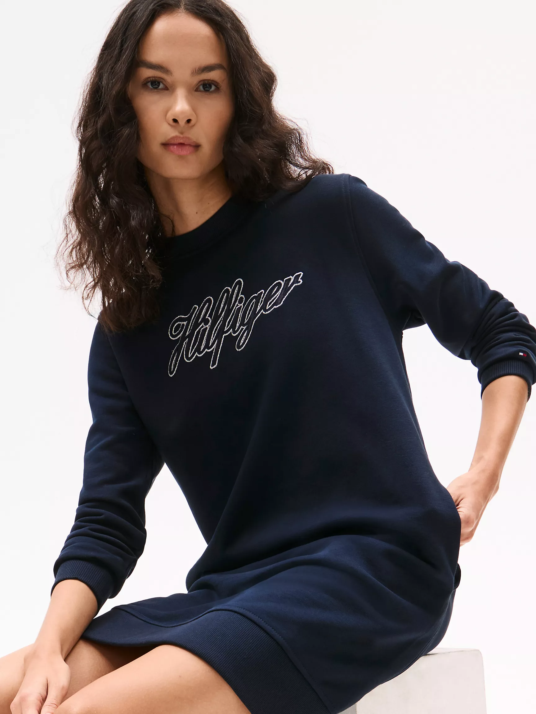 Женское платье Tommy Hilfiger, Удлиненное платье-свитшот с логотипом Script