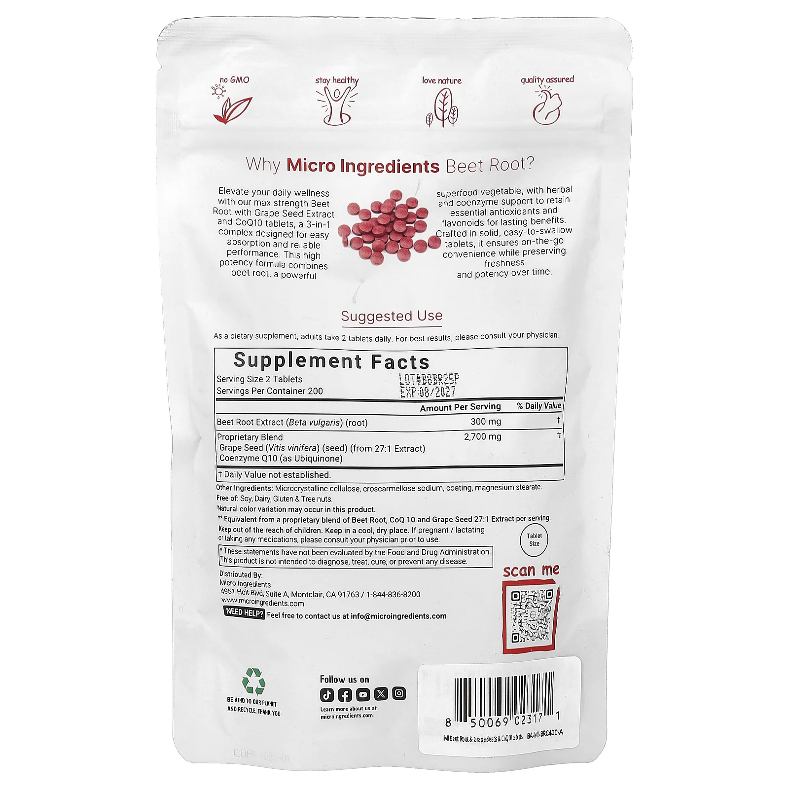 Micro Ingredients, свекла, 400 таблеток
