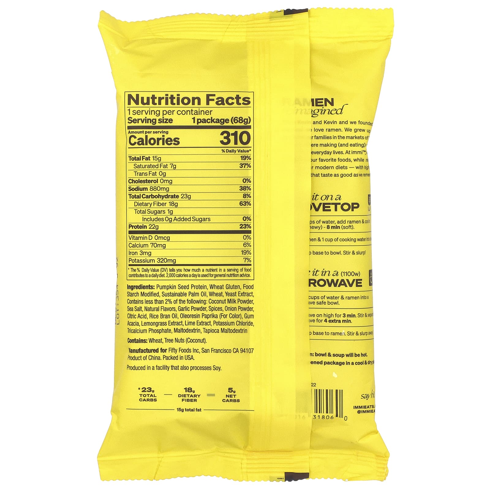 Immi, Суп рамэн, креветки том ям, 68 г (2,4 унции)