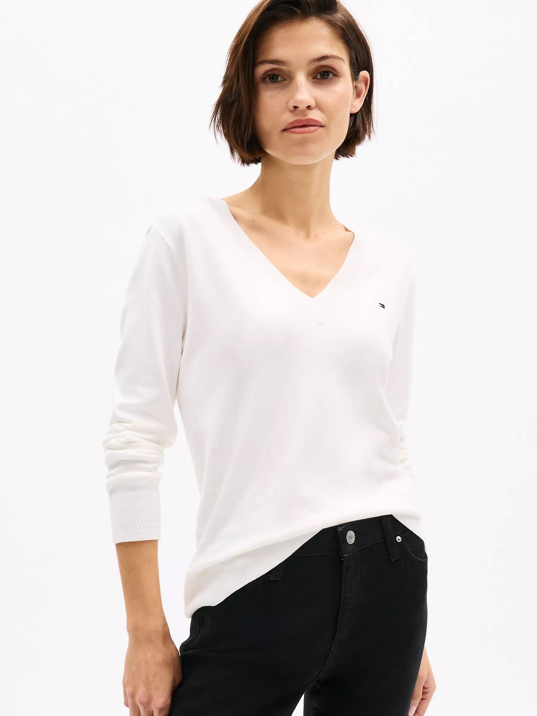 Женский свитер Tommy Hilfiger, Вязаный свитер с V-образным вырезом из вискозной смеси