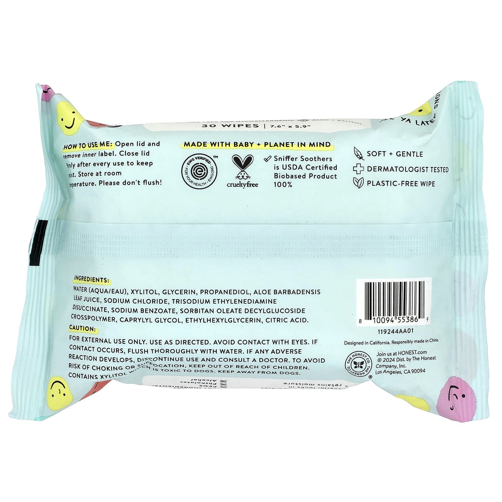 The Honest Company, Sniffer, пустышки, без отдушек, 30 салфеток