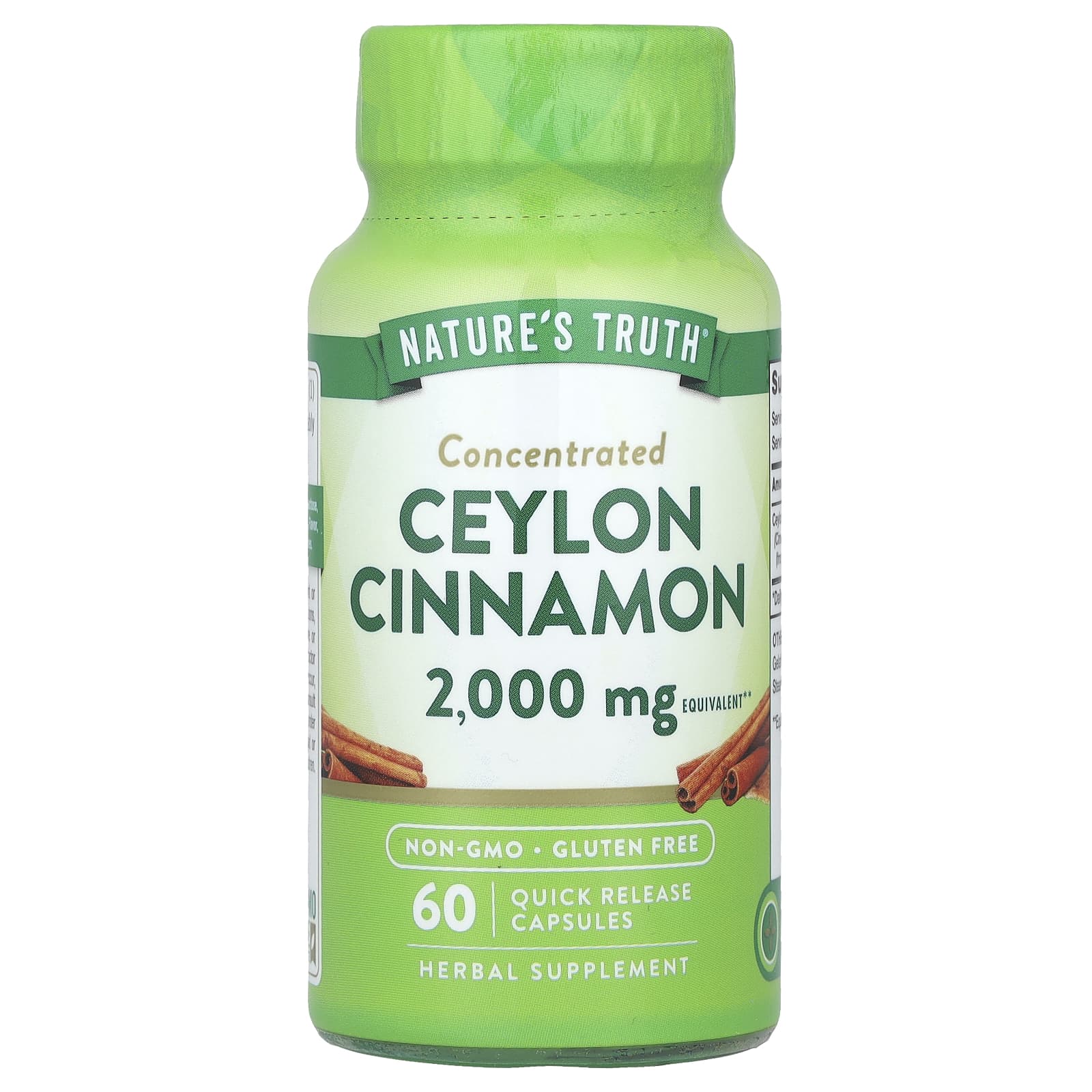 Nature's Truth, концентрированная цейлонская корица, 2000 мг, 60 капсул с быстрым высвобождением