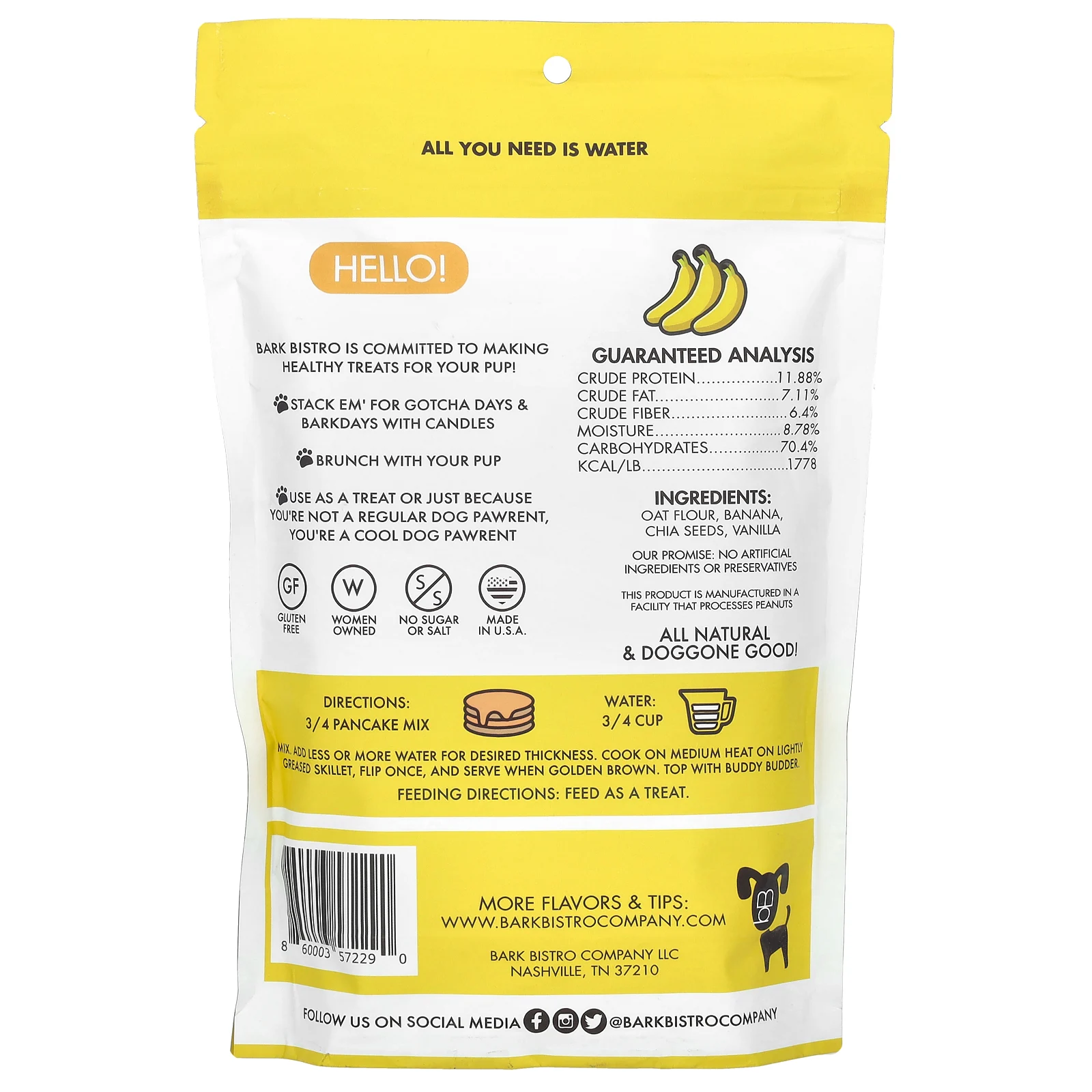 Bark Bistro, World's First Pooch блины, Barking Banana, 396 г (14 унций)