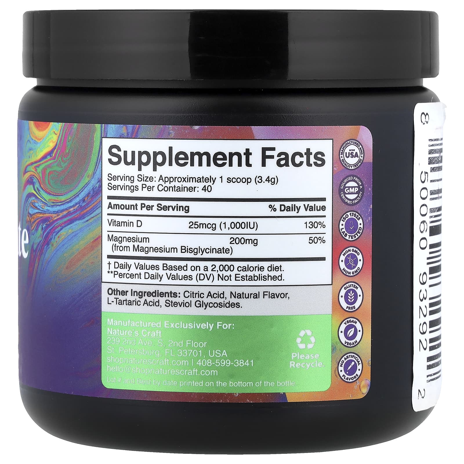 Nature's Craft, глицинат магния с витамином D3, с медом и лимоном, 136 г (4,8 унции)