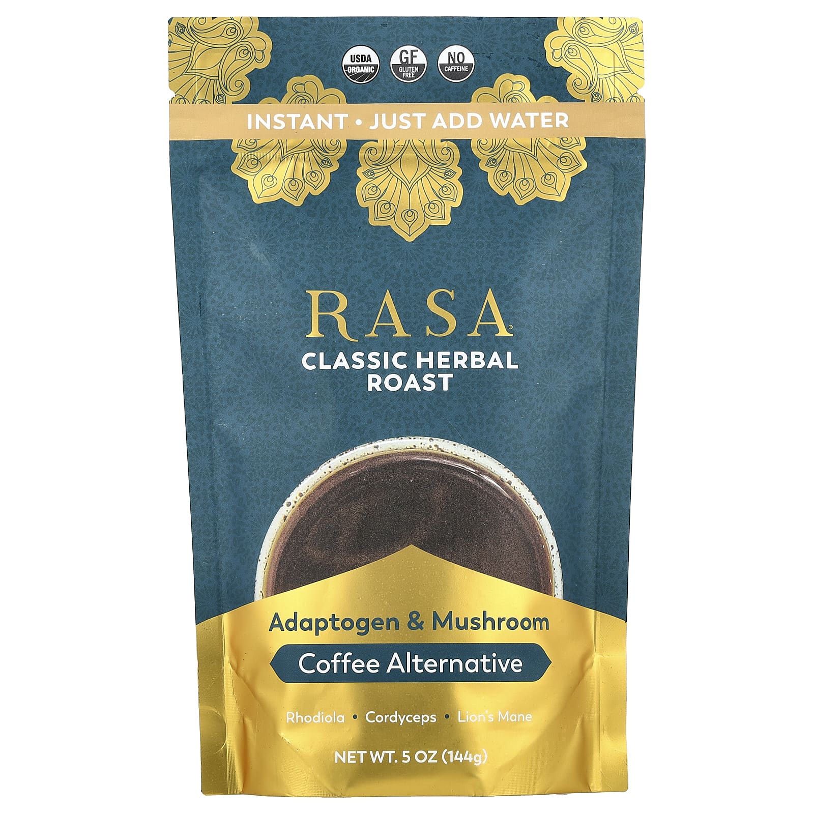 Rasa, Кофе с адаптогеном и грибами, растворимый, классическая травяная обжарка, 144 г (5 унций)