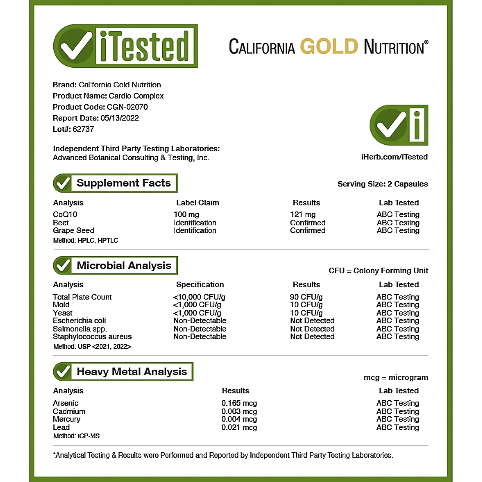 California Gold Nutrition, комплекс для здоровья сердца, 60 вегетарианских капсул (Товар снят с продажи)