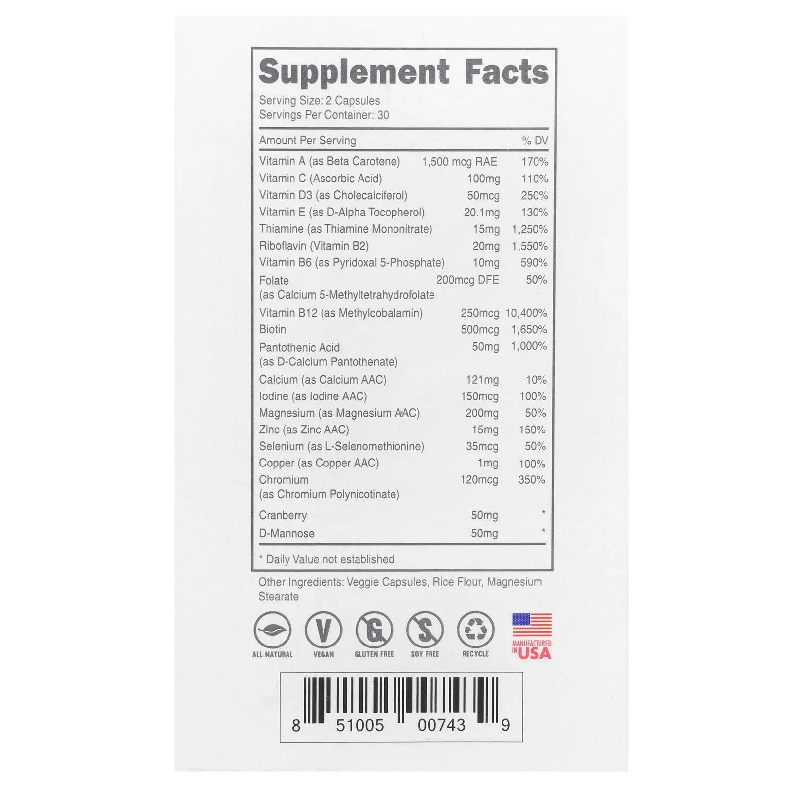 Bucked Up, Doe, мультивитамины, 60 капсул