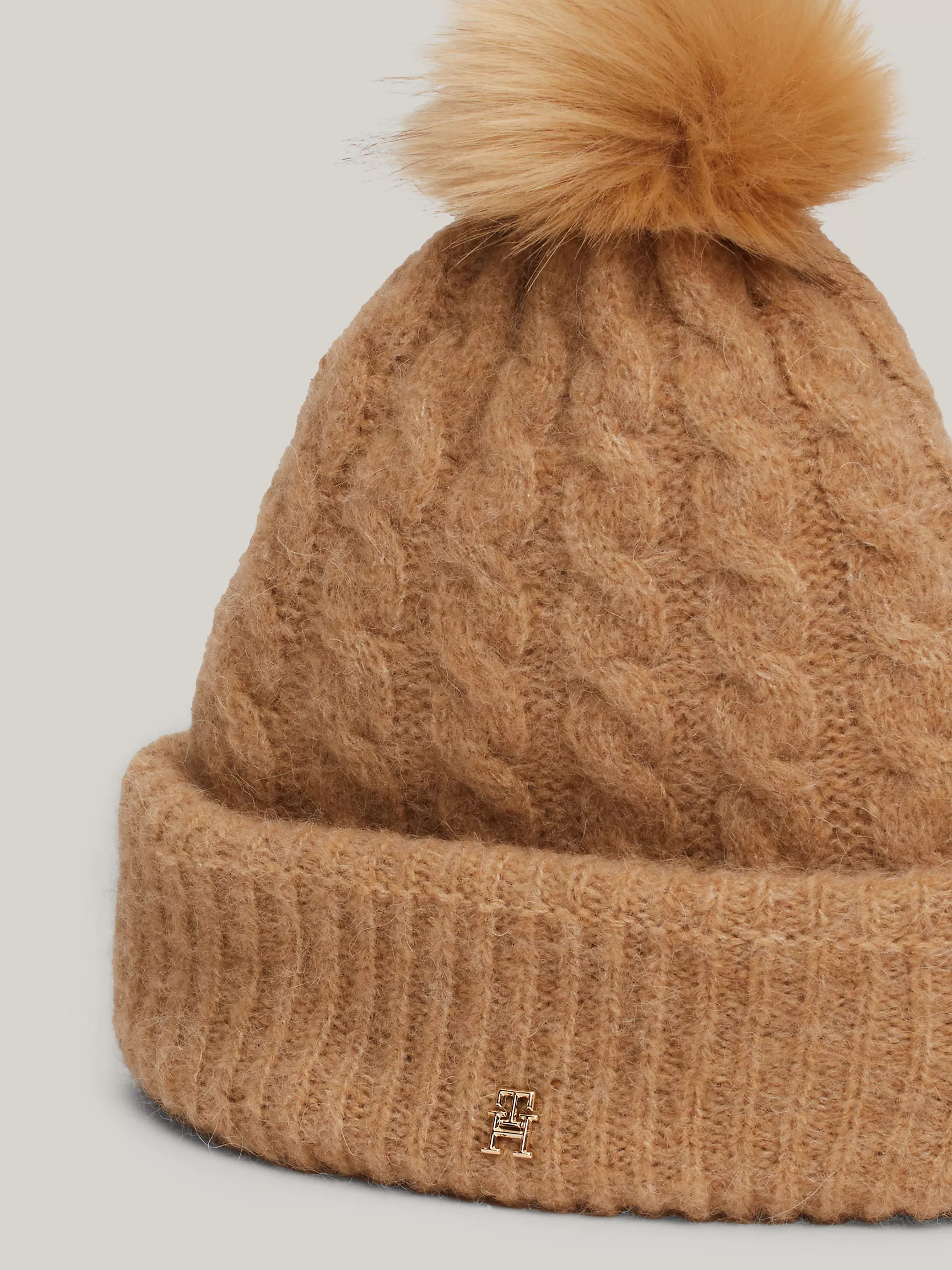 Женская шляпа Tommy Hilfiger, Шапка с узором "косы" из смеси альпаки с помпоном